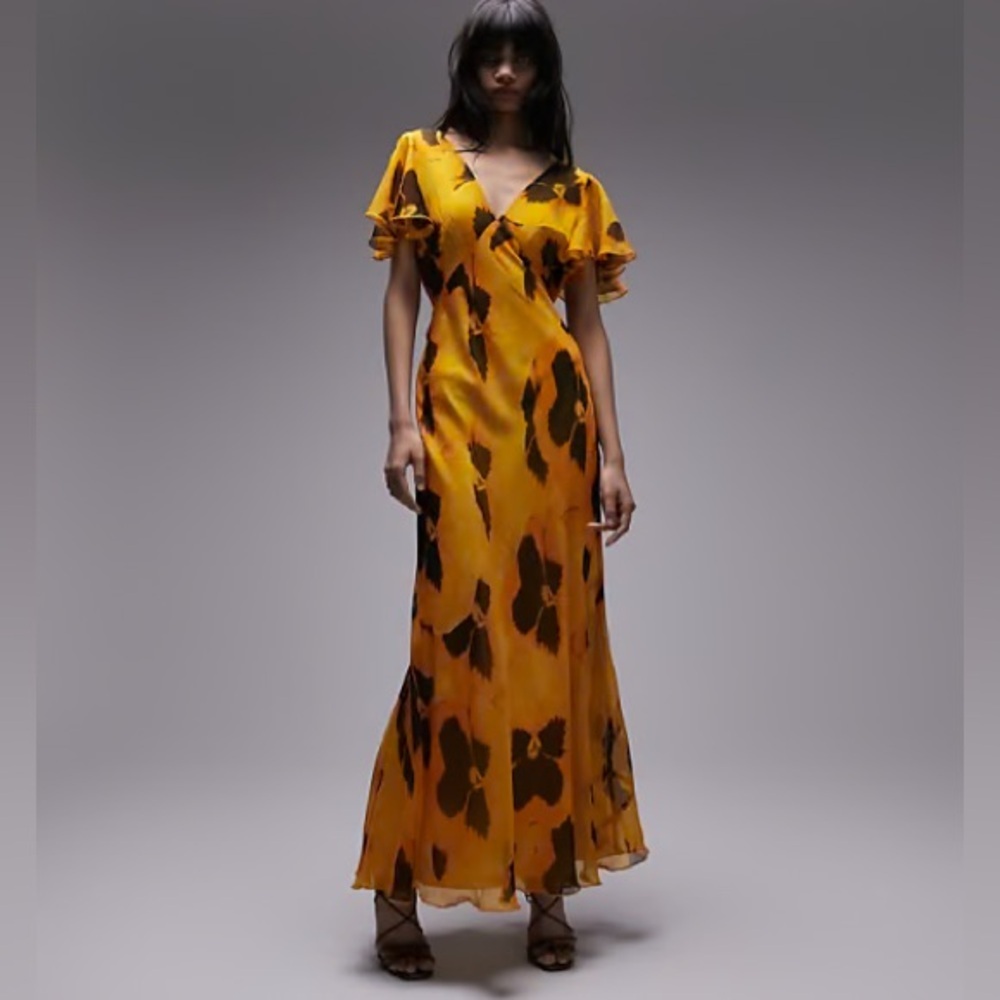 Topshop Yellow and Black Floral Maxi Dress